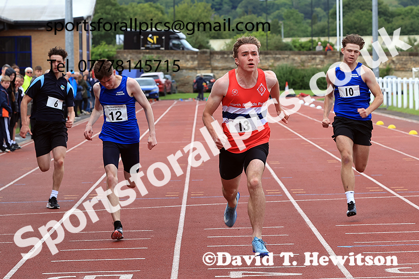 Boys 100 metres, 2025 Northumberland Schools Track and Fields, Wentworth, Hexham. Photo: David T. Hewitson/Sports for All Pics